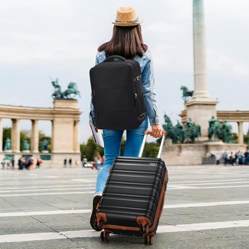 Carry On Luggage 22x14x9 Airline Approved, 3 Piece Set with Backpack - color: Black, size: 3 piece set (20inch)