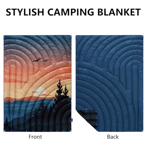 Puffy Camping Blanket,Large Camp Blanket Outdoor Camping Quilt Waterproof - color: Sky Birds, size: 52x75"