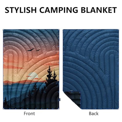Puffy Camping Blanket,Large Camp Blanket Outdoor Camping Quilt Waterproof - color: Sky Birds, size: 52x75"