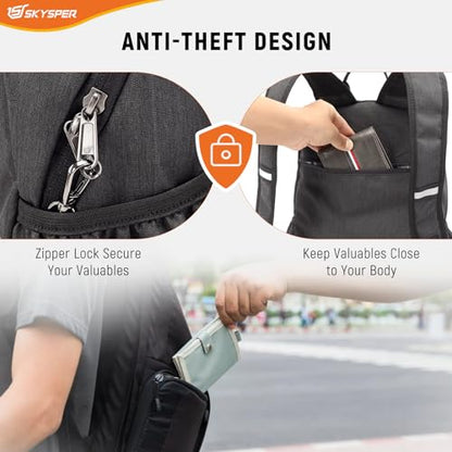 SKYSPER Anti Theft Hiking Backpack, 20L RFID Packable Travel Daypack, Lightweight Foldable Back Pack for Walking Daytrip - color: Black, size: Medium