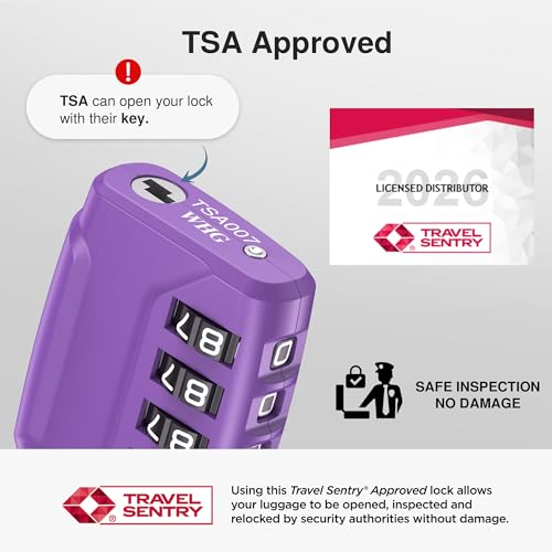 Puroma 2 TSA Approved Luggage Locks 4 Digit Code Cable Lock Basic Purple - color: Basic Purple