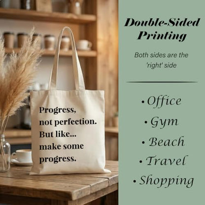 Positive Canvas Tote Bag, Reusable Inspirational Shoulder Bag, Whimsical Carryall for Shopping Commute Beach - color: Inspirational 11