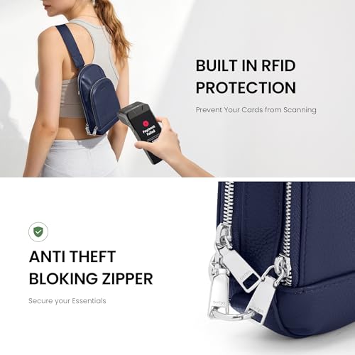 befen Genuine Leather Sling Bag for Women, Anti Theft Crossbody Chest Bags - color: Navy Blue