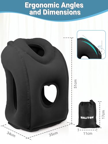 Maliton Inflatable Travel Pillow for Airplane (Black) - color: Black