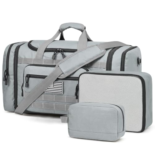S-ZONE Expandable Travel Duffle Bag, 50L to 60L Tactical Gym Duffel for Men - color: Grey