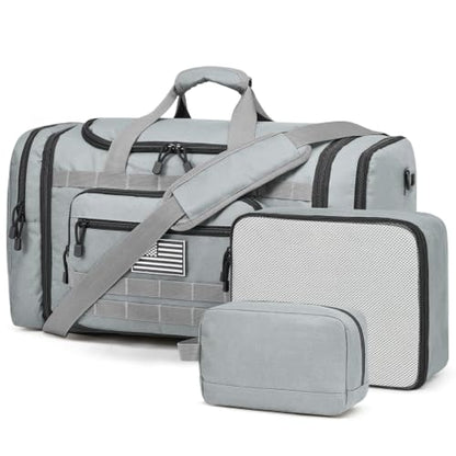 S-ZONE Expandable Travel Duffle Bag, 50L to 60L Tactical Gym Duffel for Men - color: Grey
