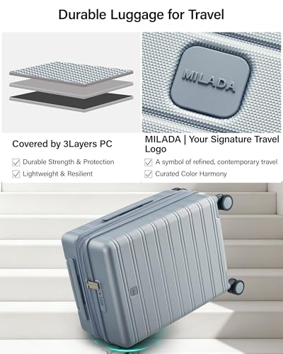 MILADA 24-Inch Hardside Expandable Medium Checked Luggage Suitcase, Silver - color: Arctic Silver, size: Checked Medium 24 inch