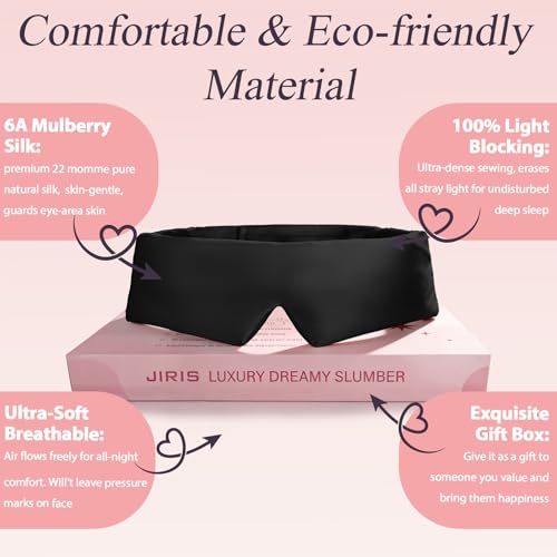 22Momme Silk Padded Sleep Eye Mask for Side Sleeper Men Women Black - color: Black
