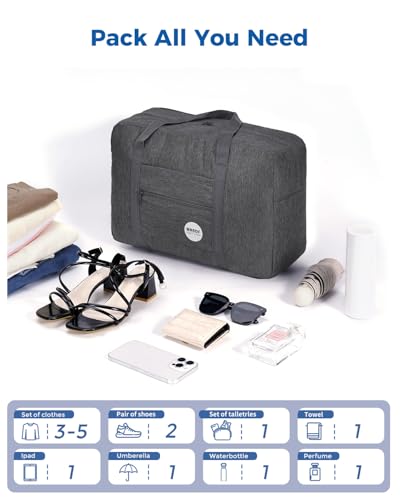 WANDF Personal Item Travel Bag, Carry On Duffle Bag Women - color: Denim Grey
