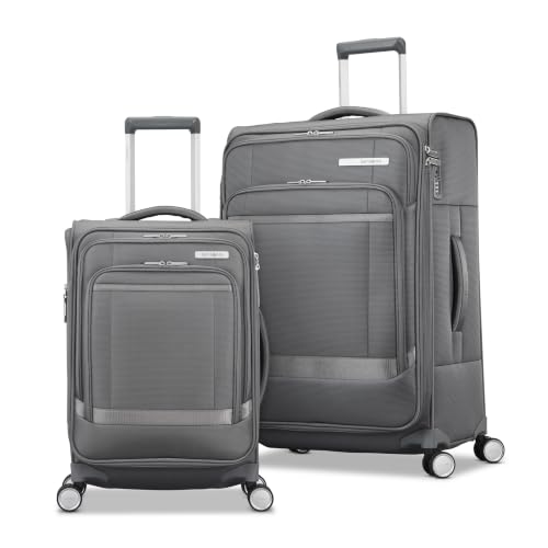 Samsonite Soft-Sided 2-PC: 20/25” (Carry-on & Medium Checked) Lightweight Expandable PortLift Luggage Set: Durable, Four Spinner Wheels, Adjustable Handle, TSA Lock, 2 Front & Side Pocket- Steel Grey - color: Steel Grey, size: 2-Piece (20"/25")