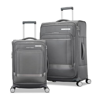 Samsonite Soft-Sided 2-PC: 20/25” (Carry-on & Medium Checked) Lightweight Expandable PortLift Luggage Set: Durable, Four Spinner Wheels, Adjustable Handle, TSA Lock, 2 Front & Side Pocket- Steel Grey - color: Steel Grey, size: 2-Piece (20"/25")