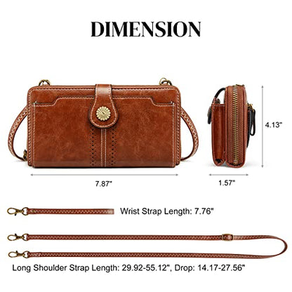 S-ZONE Crossbody Bags for Women Phone Purse RFID Blocking with 2 Straps - color: Dark Brown