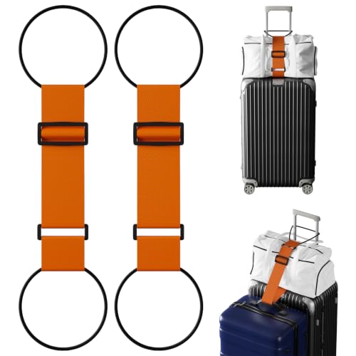 2 Pack Luggage Connector Straps–Add A Bag Hands-Free Suitcase Connector - color: Orange