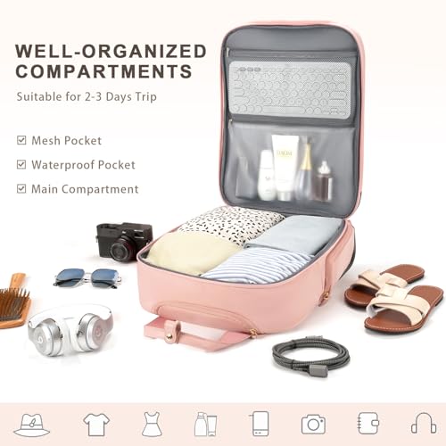 Arcoyard Underseat Carry On Luggage with Wheels, 17.3" Personal Item Bag - color: Pink