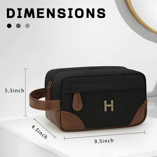 Personalized Toiletry Bag for Men, Birthday Gifts for Men Him | Initial Custom Travel Dopp Kit, Water-Resistant Shaving Bag with Large Capacity, Travel Essentials, Gift Bag for Men, H - style: H