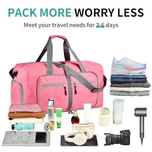 Dimayar 85L Foldable Duffle Bag for Travel, Lightweight Weekender Bags - color: Pink, size: 85L