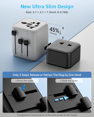 “Air” Universal Travel Adapter 2500W Max AC, Cover 200+ Countries - color: Black, size: A1R AC(NO USB)