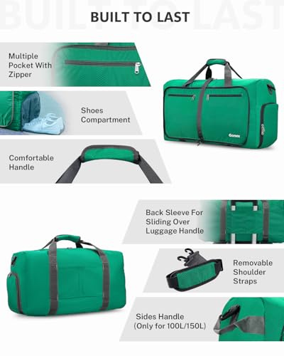 Gonex 60L Foldable Travel Duffle Bag with Shoe Compartment, Lightweight - color: Mint Green, size: 60L