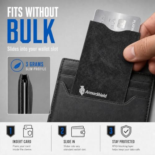 ArmorShield RFID Blocking Sleeves for Credit Cards, 20-Pack Black, USA Made - color: BLACK