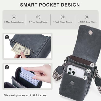 POIUGOYA Small Vegan Leather Crossbody Purse for Women, Cell Phone Purse - color: A-dark Gray