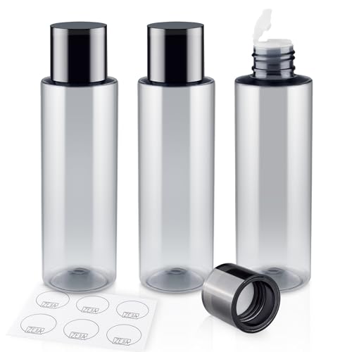 150ML/5OZ Travel Size Toiletries, 3 Pack Travel Size Containers | Double Leak Proof & Refillable Plastic Travel Bottles for Shampoo, Lotion, Body Wash with 6pcs Labels - color: Grey, size: 150ml(3pcs)