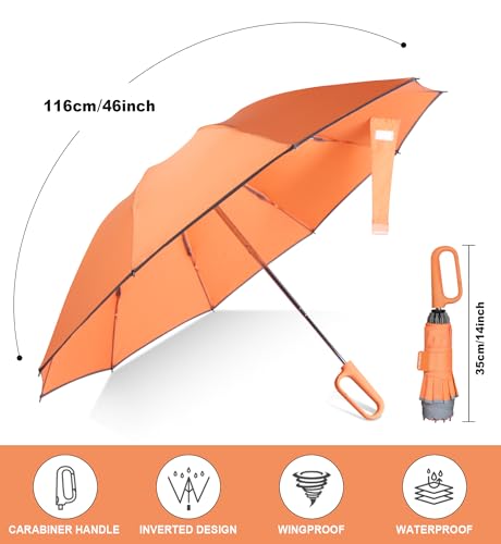 QWB Inverted Umbrella with Auto Open Close Windproof Compact Travel - color: A-1 orang, size: 46 IN