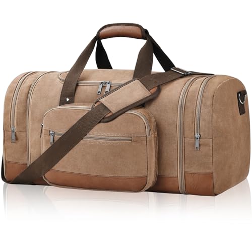 Litvyak 60L Canvas Duffle Bag for Travel Weekend Gym Overnight Carry-on - color: Coffee, size: 60L
