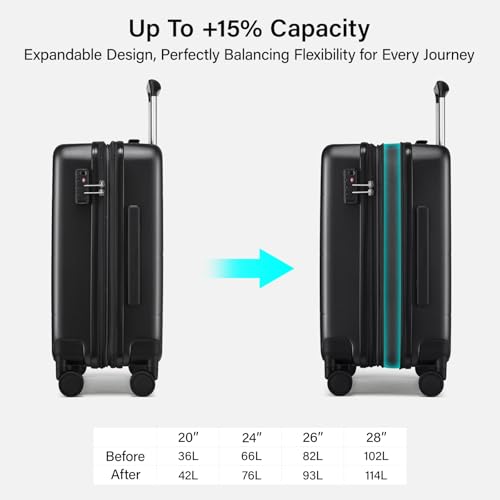 Hanke 3 Piece Luggage Set Expandable Hardside Suitcases with Spinner Wheels - color: Jet Black, size: 20/24/28 Inch EXT