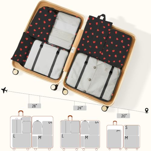 9 Set Packing Cubes for Travel Essentials - Lightweight Carry-On Luggage Organizer Bags with Shoe, Clothes & Laundry Bags for Airplane, Family & Business Travel, Black strawberry - color: Black strawberry