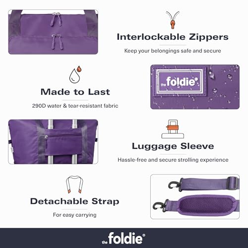 The Foldie Foldable Travel Bag for Women - 40L Weekender Bag with Multiple Pockets - Carry On Expendable Travel Bag - color: Purple