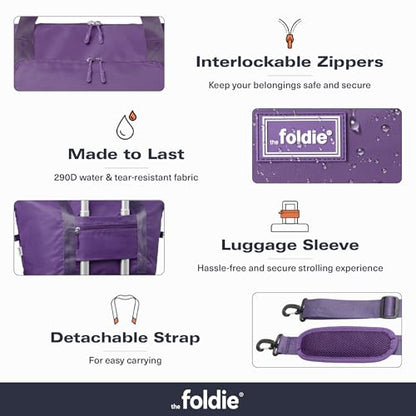 The Foldie Foldable Travel Bag for Women - 40L Weekender Bag with Multiple Pockets - Carry On Expendable Travel Bag - color: Purple