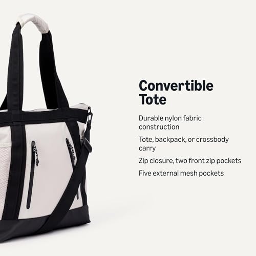 Amazon Essentials Unisex Adults' Convertible Nylon Backpack Tote with Adjustable Straps for Men and Women - color: Ecru