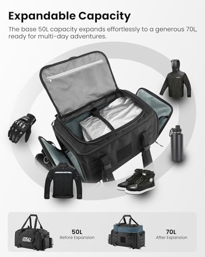 ILM Motorcycle Tail Bag 50-70L Expandable, Rain Cover Included Model BL02
