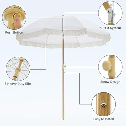 Aohanoi Outdoor Umbrella - Sun Protection, Rain Resistant, Windproof with Manual Open-Close Feature - Ideal for Beach, Camping, and Picnics - color: White