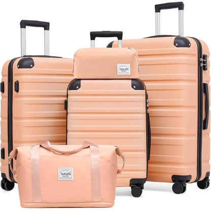 TAKUMI Luggage Sets, Hardside Suitcases with Wheels, Pink, 5 Piece - color: PINK, size: 5 Piece Set
