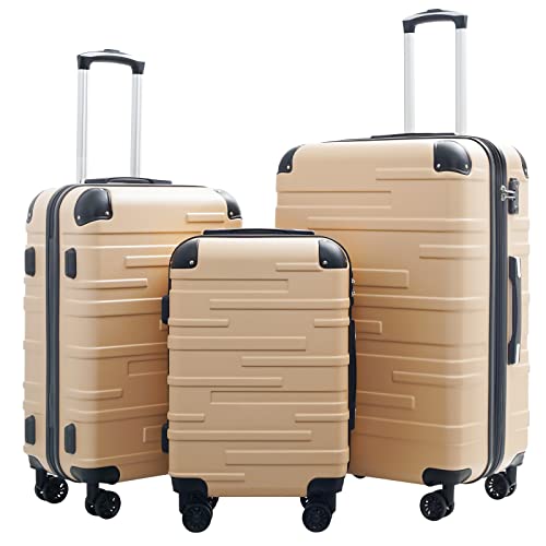 Coolife Hardside ABS Luggage, TSA Lock, Spinner Wheels, 3-Piece Set - color: champagne, size: 3 Piece Set