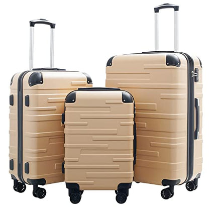 Coolife Hardside ABS Luggage, TSA Lock, Spinner Wheels, 3-Piece Set - color: champagne, size: 3 Piece Set