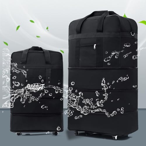 32 Inch Expandable Suitcase with Wheels, Waterproof Large Duffel Bag with 5 Silent Wheels & TSA Lock, Lightweight Collapsible Rolling Travel Bag with 2 Packing Straps, Wheeled Luggage for Air Travel - size: M - 5-Wheels with Lock & Starps