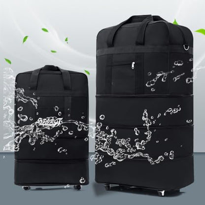 32 Inch Expandable Suitcase with Wheels, Waterproof Large Duffel Bag with 5 Silent Wheels & TSA Lock, Lightweight Collapsible Rolling Travel Bag with 2 Packing Straps, Wheeled Luggage for Air Travel - size: M - 5-Wheels with Lock & Starps