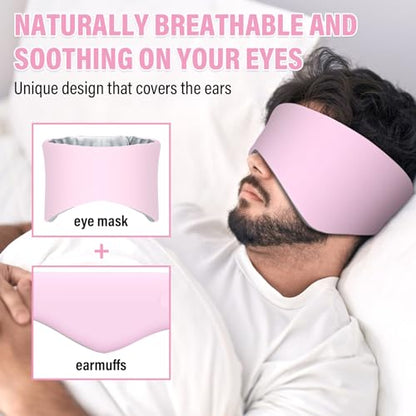 Sleep Mask & Earmuffs for Sleep - 2 in 1 Ear & Eye Mask with Ear Plugs - color: 2-1 Pink