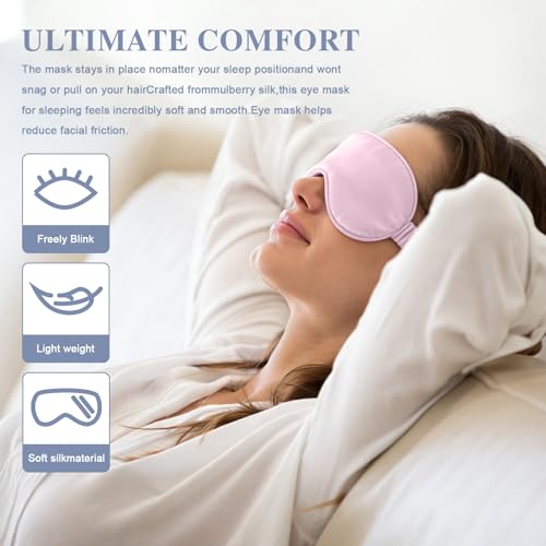Silk Sleep Mask,Eye Mask for Sleep Women Men,Mulberry Sleeping Mask with Adjustable Strap,Blindfold Blackout Eye Mask for Travel and Full Night's Sleep,Nap - color: Lightpink
