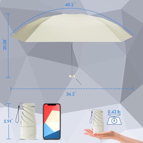 Mini Travel Umbrella, UPF 50+ Compact Fits in Purse - color: White