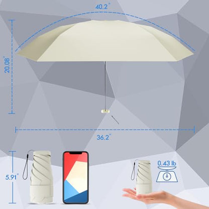 Mini Travel Umbrella, UPF 50+ Compact Fits in Purse - color: White