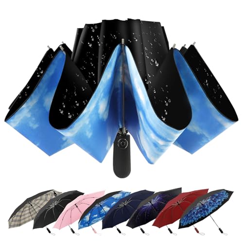ZDSSM Inverted Umbrella for Rain, Compact Windproof Auto Open Close - color: High Clouds