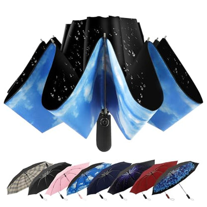 ZDSSM Inverted Umbrella for Rain, Compact Windproof Auto Open Close - color: High Clouds