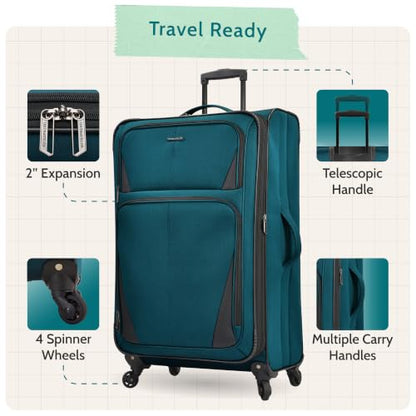 U.S. Traveler Aviron Bay Expandable Softside Luggage with Spinner Wheels, Purple, 2-Piece Set - color: Purple, size: 2-Piece Set