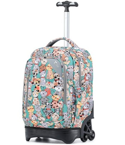 NEW TILAMI 18-Inch Rolling Backpack 6-Wheel for Kids School Travel - color: Cats