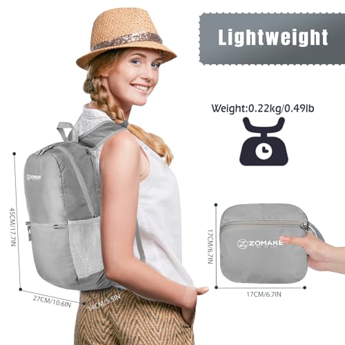 ZOMAKE Lightweight Packable Backpack, Foldable Small Travel Day Pack - color: C-silver Gray