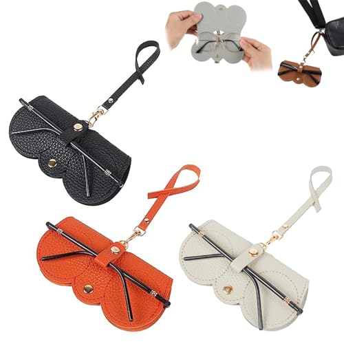3 Pcs Soft Leather Sunglasses Bag, Soft Leather Sunglasses Bag with Strap, Portable Glasses Case Holder Sunglasses Pouch - color: Black+orange+gray