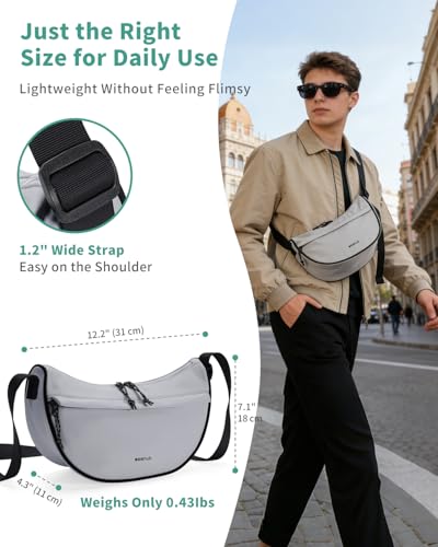 ECOHUB Anti Theft Crossbody Bag for Women & Men, Lightweight Nylon Crescent Shoulder Bag with RFID Pocket, Adjustable Strap - color: Grey
